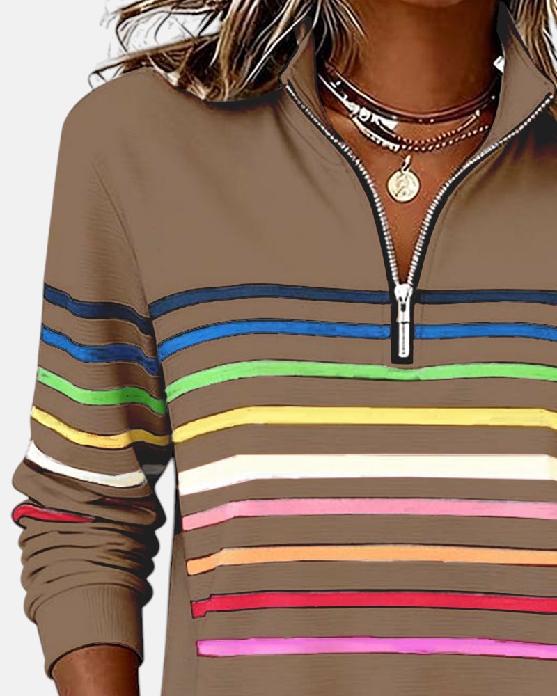 Serena | Rainbow Striped Zip-Up Sweatshirt