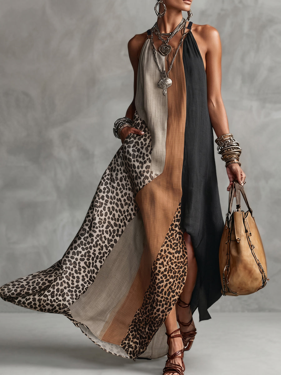 Myrna™ | Leopard Halter Maxi Dress