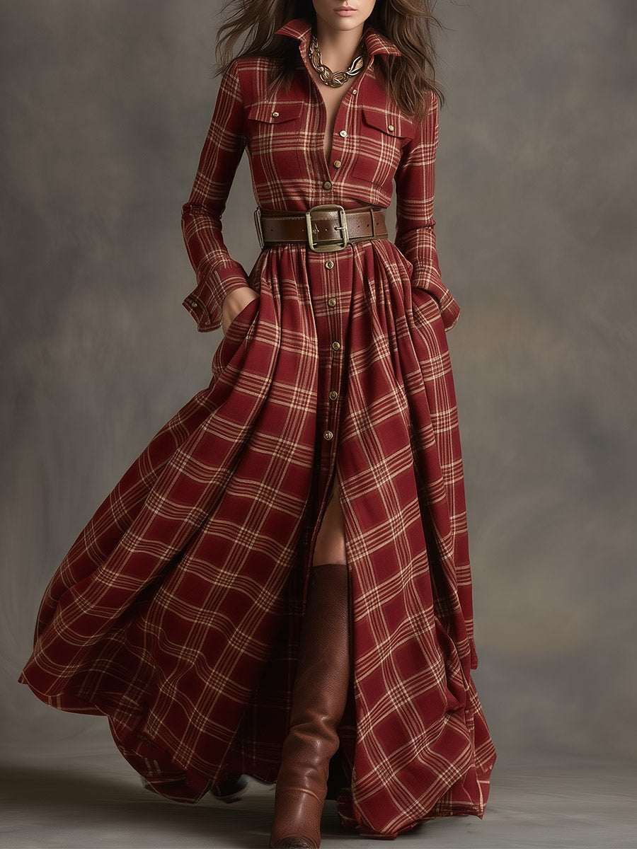 Nancy | Plaid Button-Up Maxi Dress