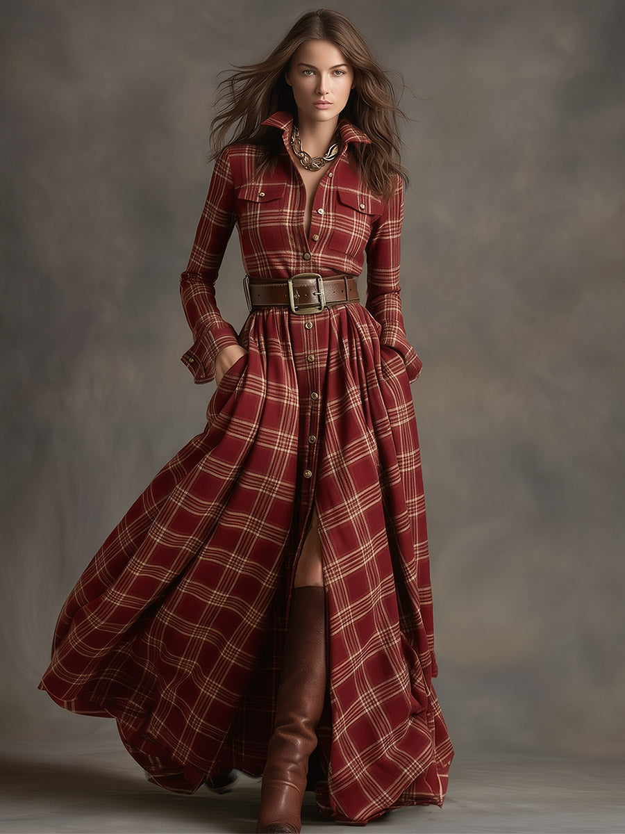 Nancy | Plaid Button-Up Maxi Dress