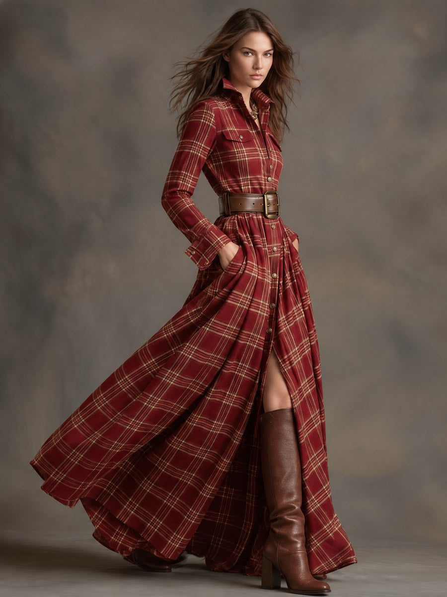 Nancy | Plaid Button-Up Maxi Dress