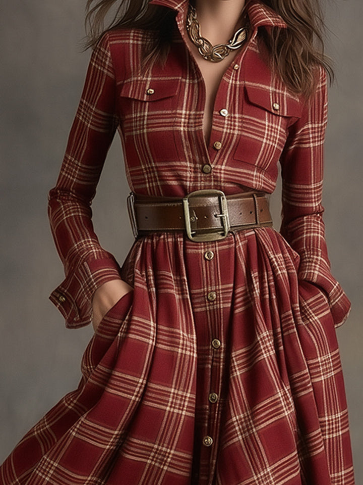 Nancy | Plaid Button-Up Maxi Dress