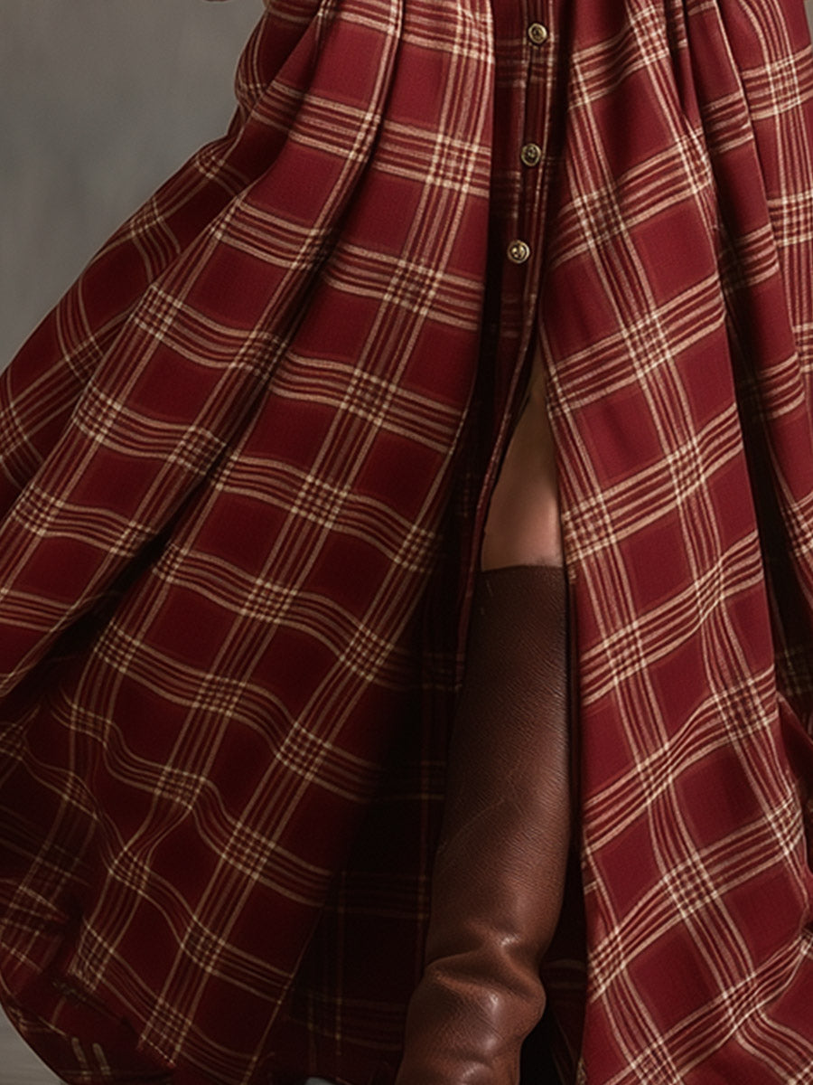 Nancy | Plaid Button-Up Maxi Dress