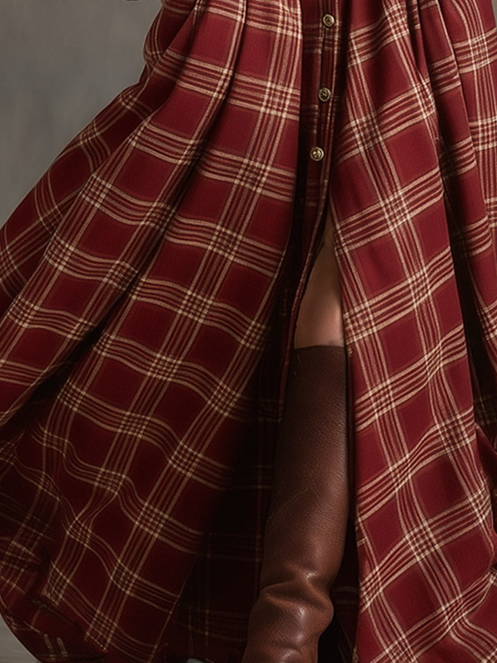 Nancy | Plaid Button-Up Maxi Dress