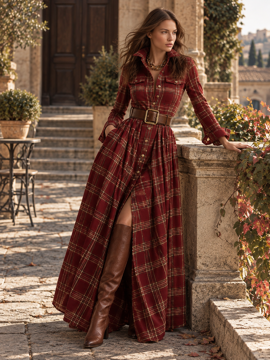 Nancy | Plaid Button-Up Maxi Dress