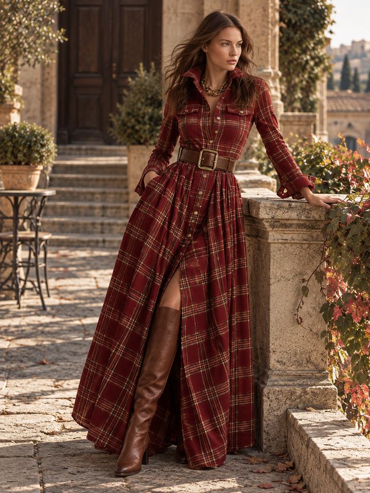 Nancy | Plaid Button-Up Maxi Dress