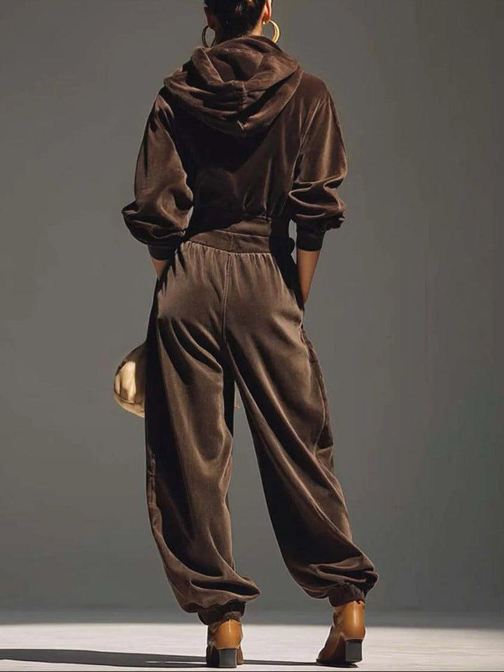Vintage velvet hoodie and loose-fitting trousers set
