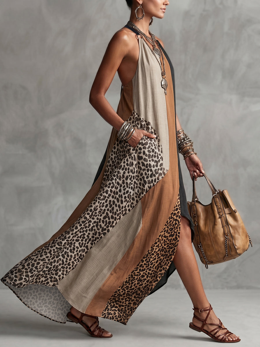 Myrna™ | Leopard Halter Maxi Dress