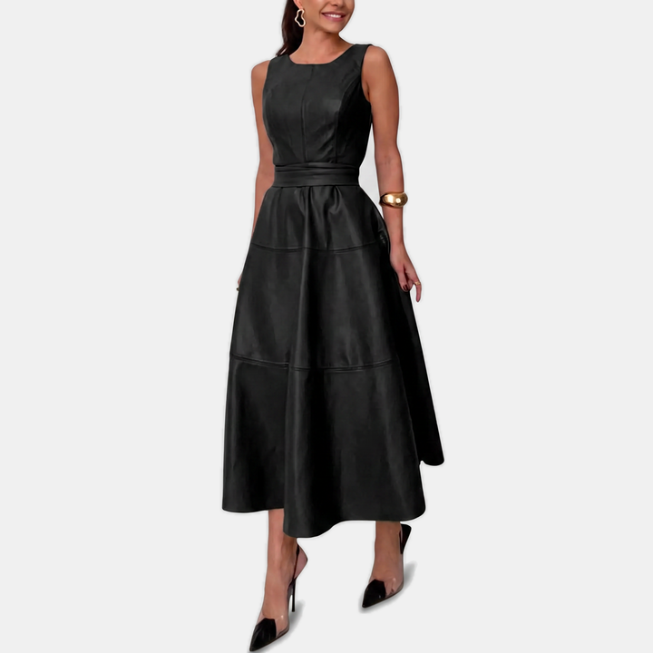 Lauren | Women's Belted Faux Leather Dress