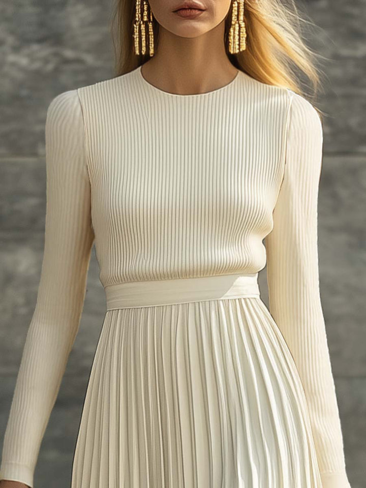 Charlotte | Ribbed Knit Top and Pleated Midi Skirt Set