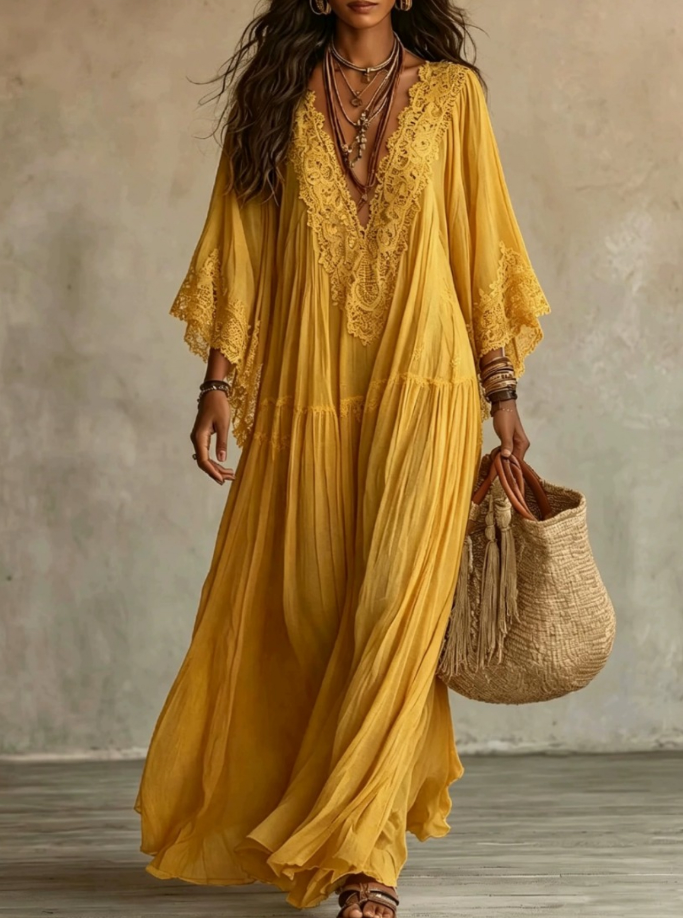 Celestina | Lace Trim Chiffon Maxi Dress