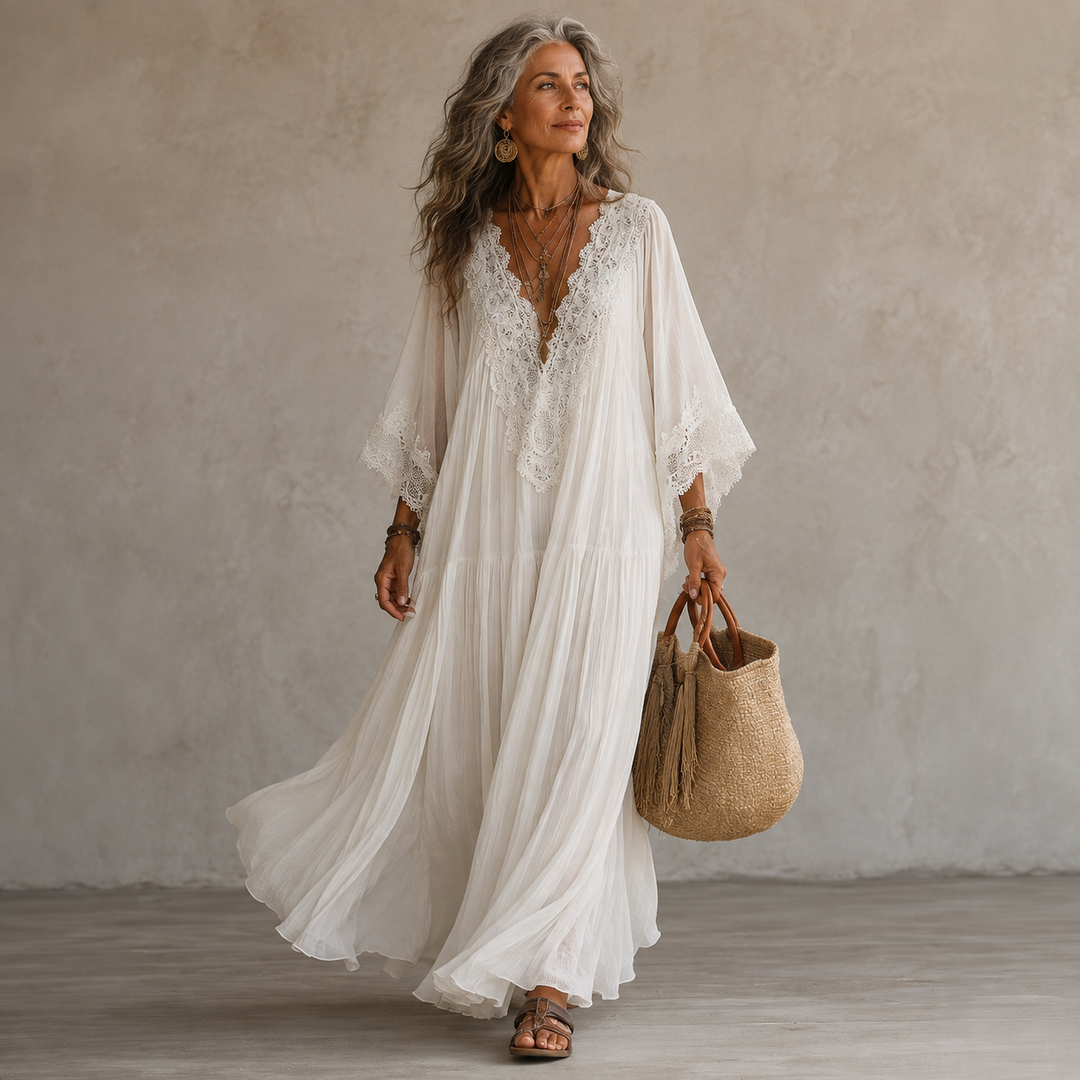 Celestina | Lace Trim Chiffon Maxi Dress