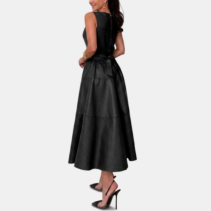 Lauren | Women's Belted Faux Leather Dress