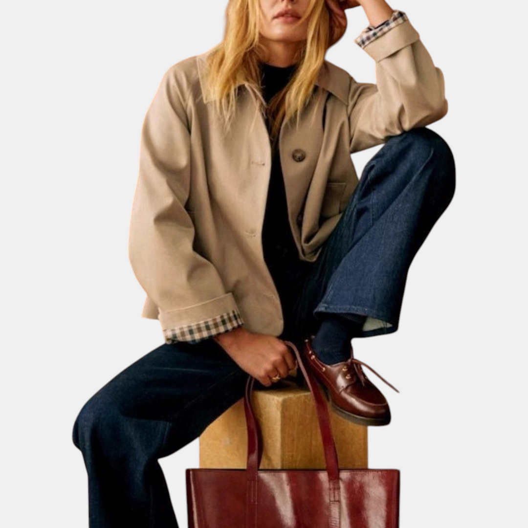 Blair | Cropped Checkered-Lining Trench Coat
