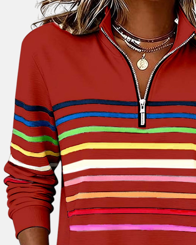 Serena | Rainbow Striped Zip-Up Sweatshirt