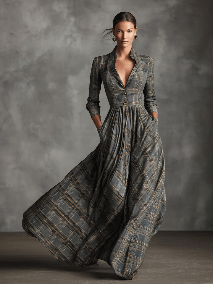 Judith | Tartan Flared Maxi Dress