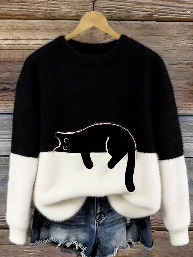 Aileen | Elegant Cat Print Oversized Sweater