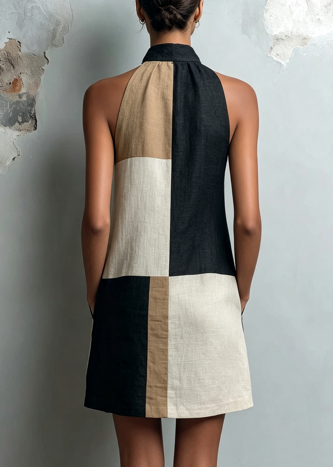 Sabrina | Colorblock Halter Mini Dress
