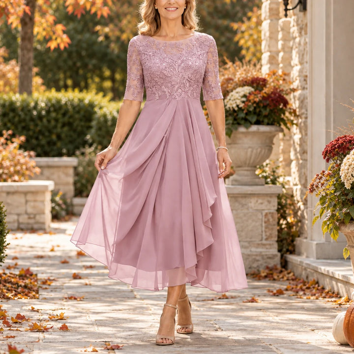 Mariah | Lace Bodice Draped Midi Dress