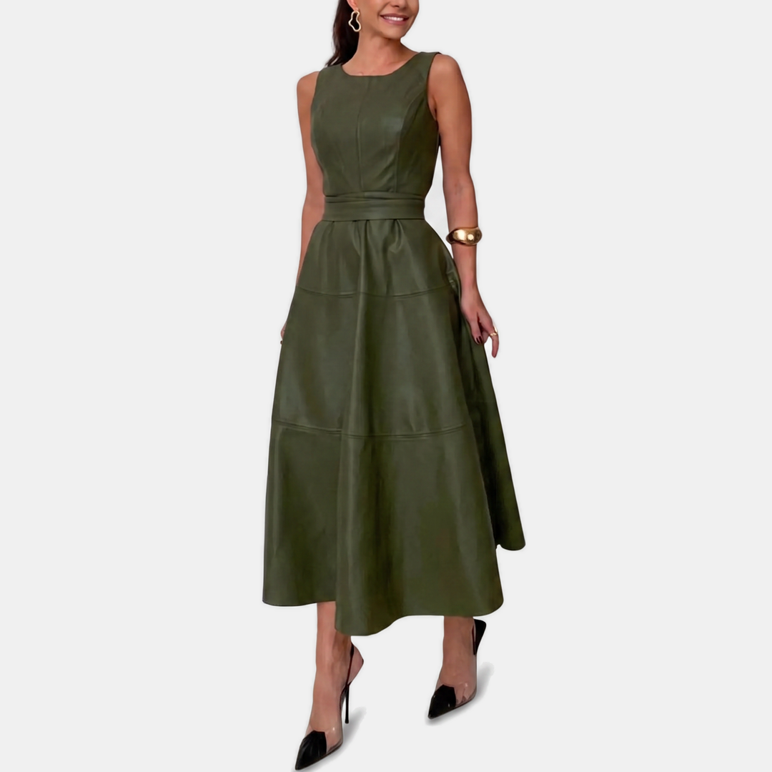 Lauren | Women's Belted Faux Leather Dress