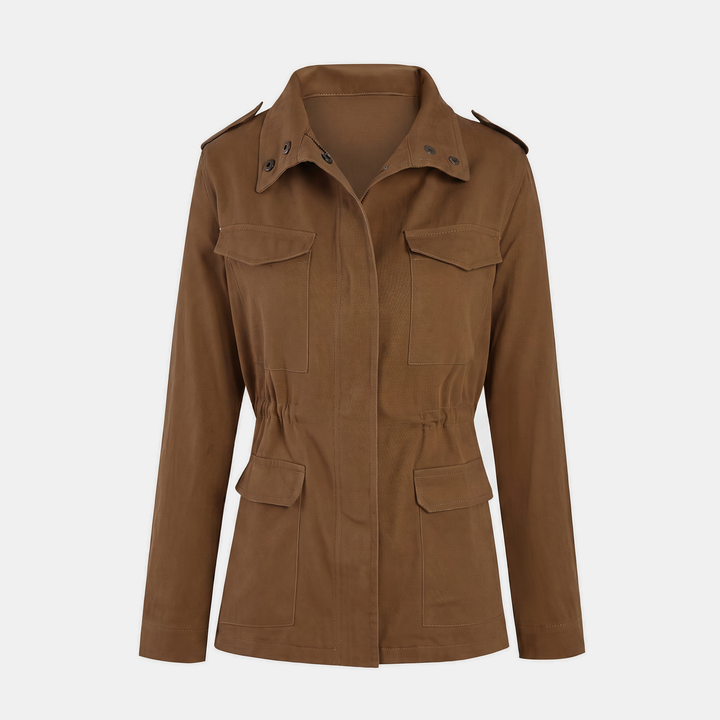 Women's Utility Cargo Jacket with Multi Pocket Drawstring Waist