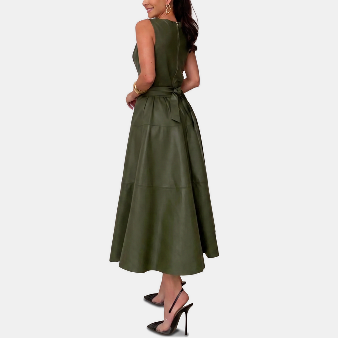 Lauren | Women's Belted Faux Leather Dress