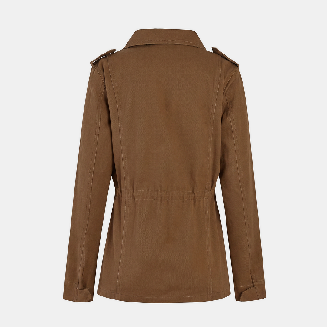 Women's Utility Cargo Jacket with Multi Pocket Drawstring Waist