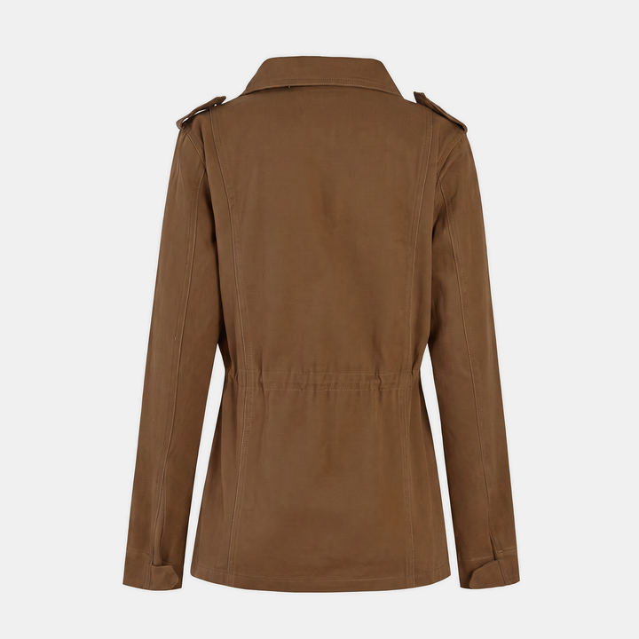 Women's Utility Cargo Jacket with Multi Pocket Drawstring Waist