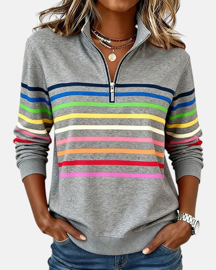 Serena | Rainbow Striped Zip-Up Sweatshirt