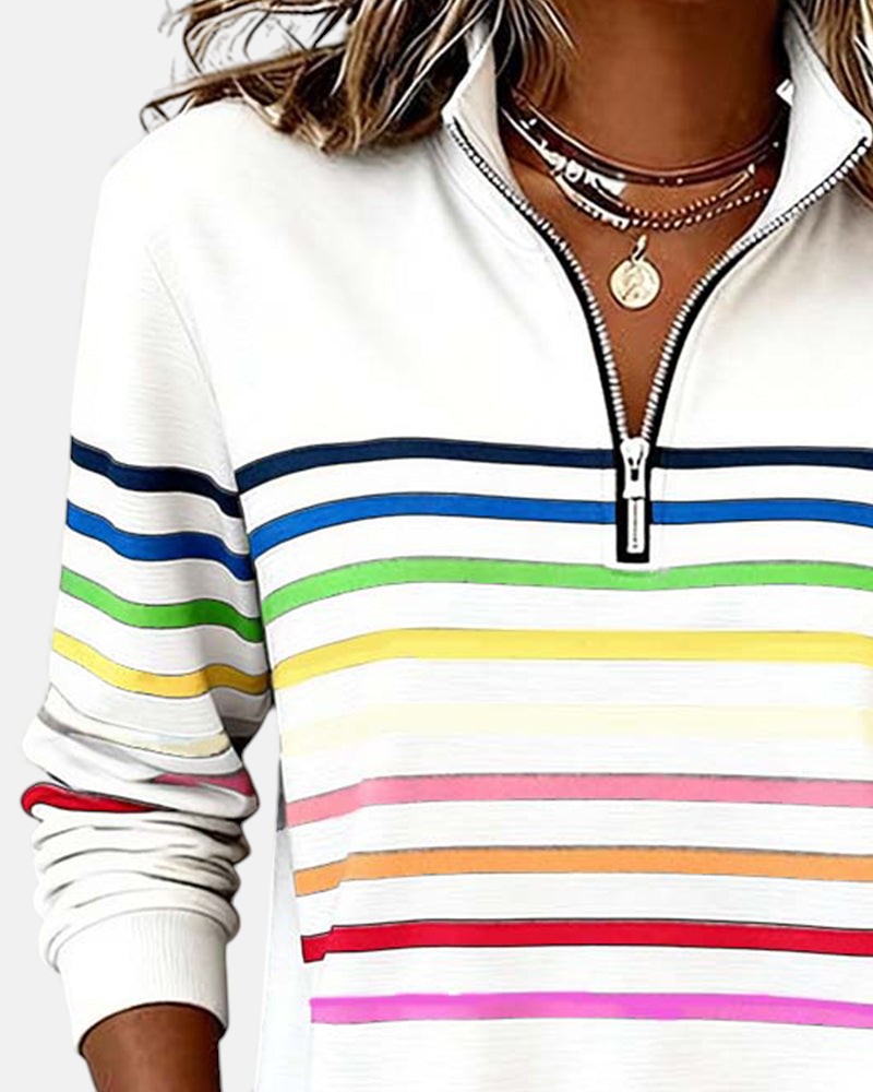 Serena | Rainbow Striped Zip-Up Sweatshirt