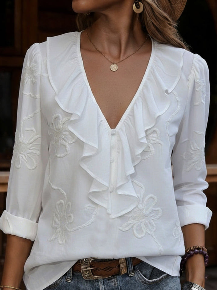 Charlotte | Ruffled Embroidered Blouse