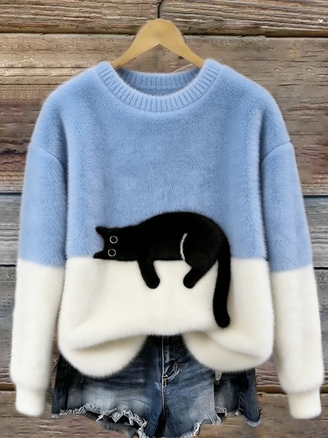 Aileen | Elegant Cat Print Oversized Sweater