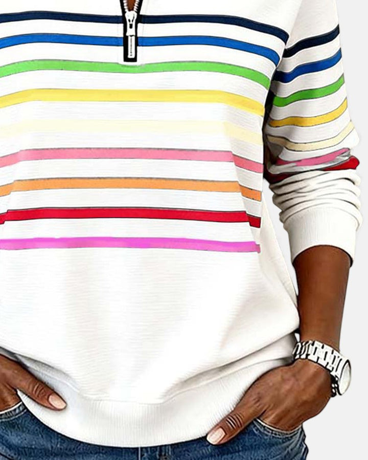 Serena | Rainbow Striped Zip-Up Sweatshirt