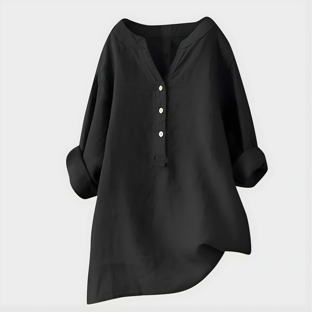 Veronique | Elegant Cotton-Linen V-Neck Blouse