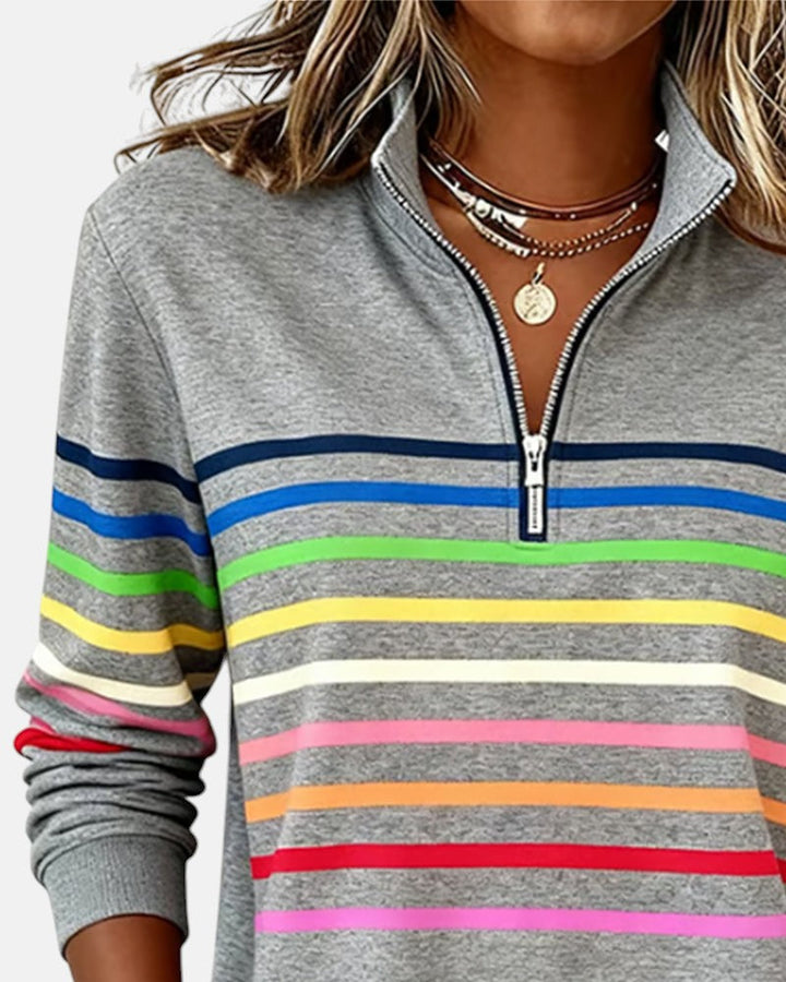 Serena | Rainbow Striped Zip-Up Sweatshirt