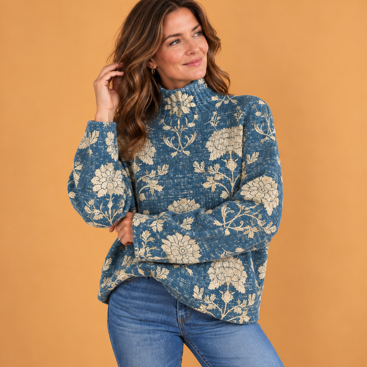 Lily | Timeless Floral Turtleneck