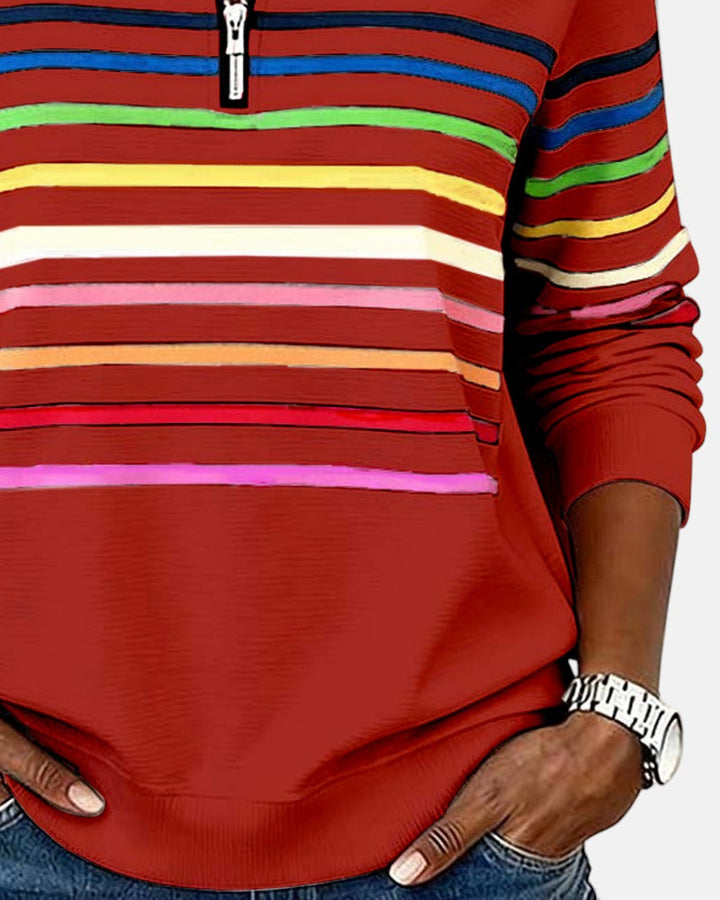 Serena | Rainbow Striped Zip-Up Sweatshirt
