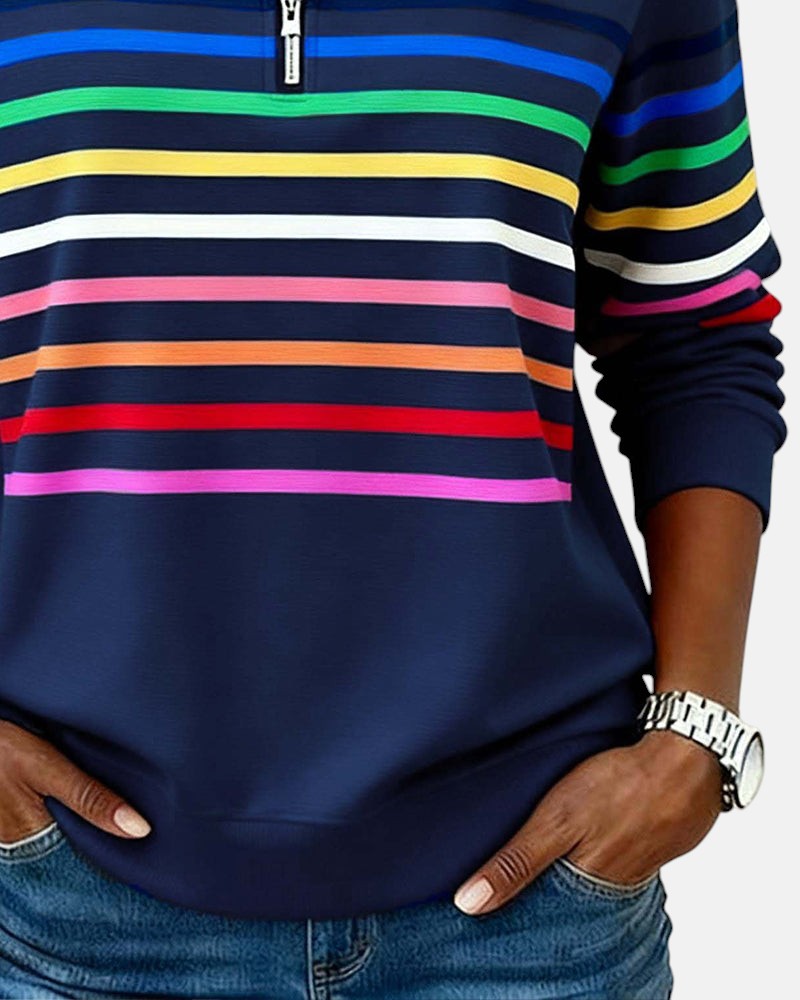 Serena | Rainbow Striped Zip-Up Sweatshirt