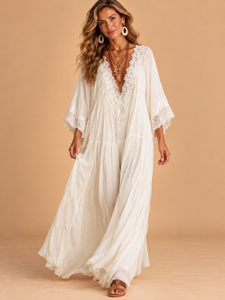 Celestina | Lace Trim Chiffon Maxi Dress