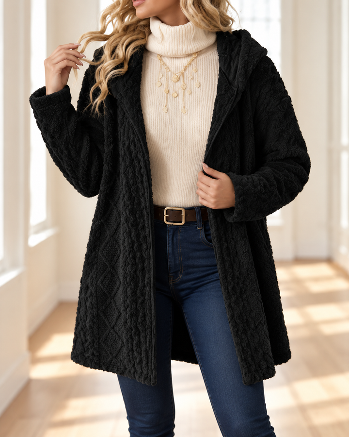 Sandra™ | Knit Cardigan with Hood and Cable Pattern