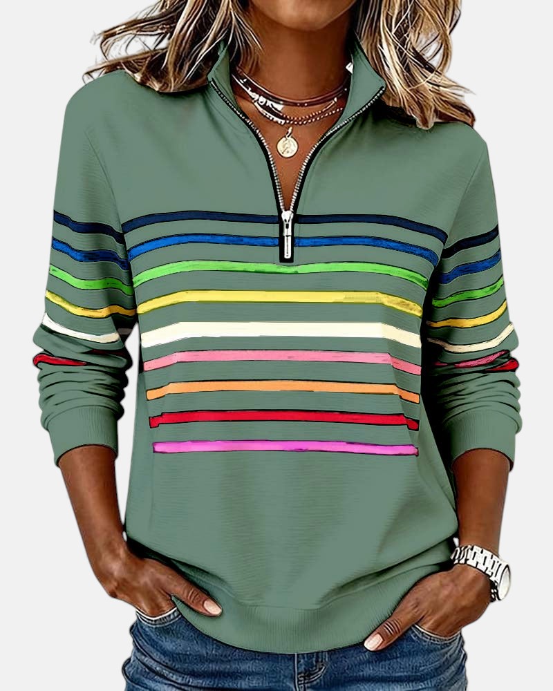 Serena | Rainbow Striped Zip-Up Sweatshirt
