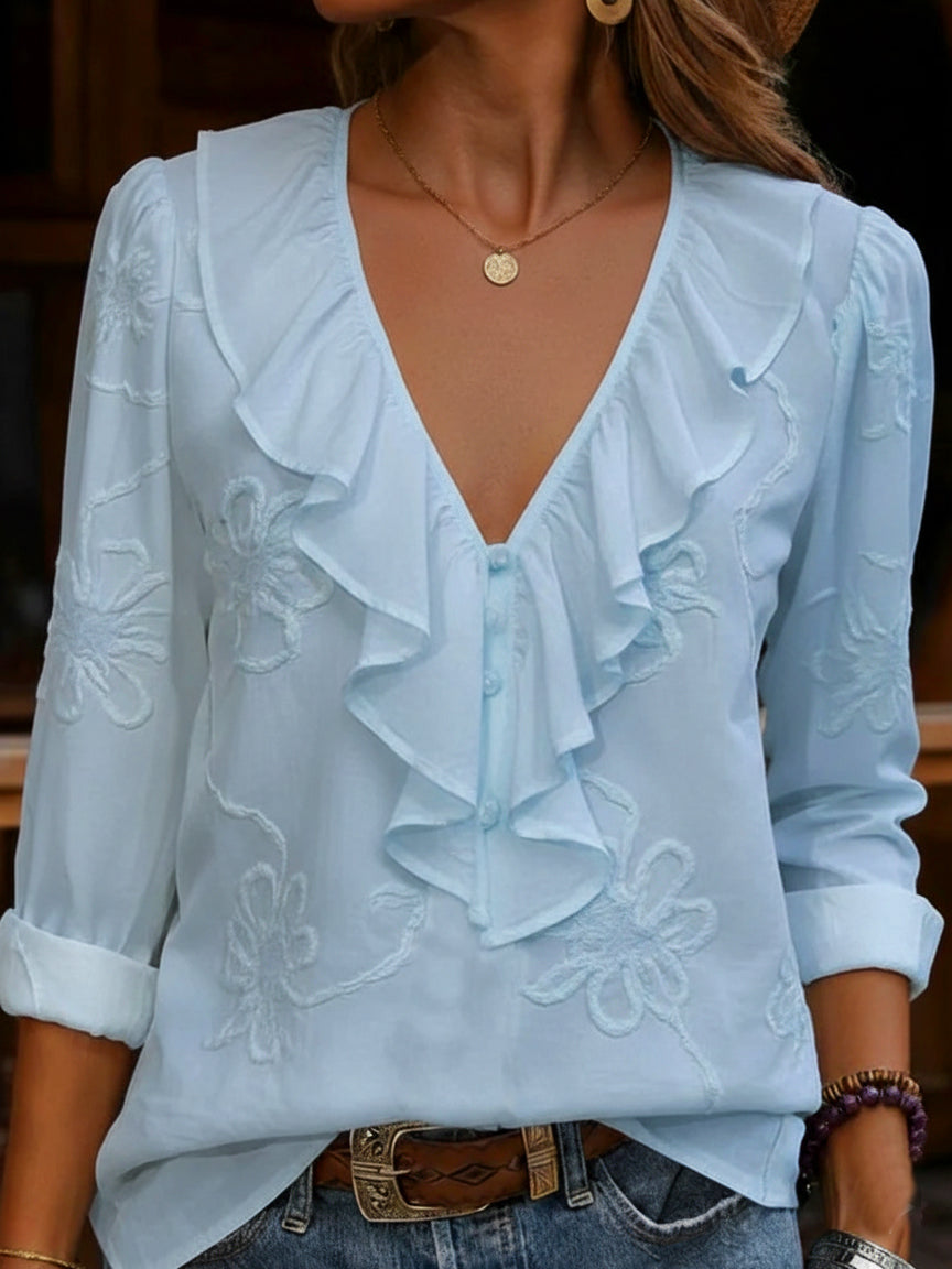 Charlotte | Ruffled Embroidered Blouse