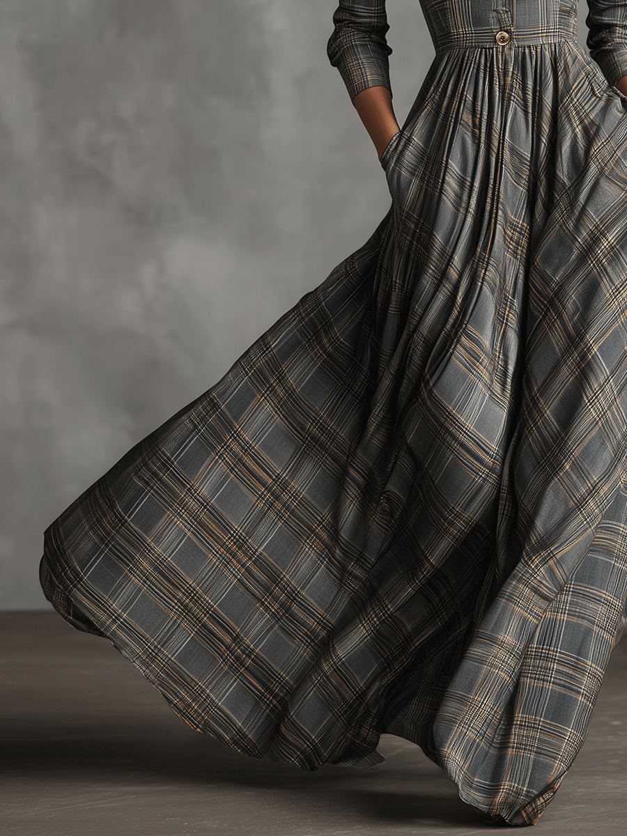 Judith | Tartan Flared Maxi Dress