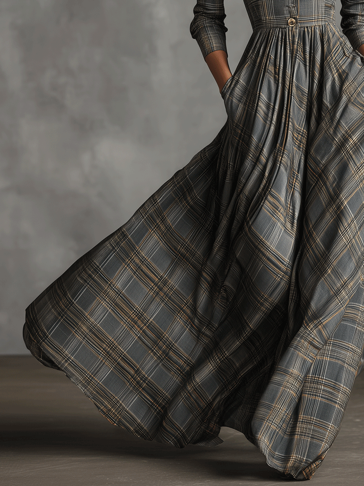 Judith | Tartan Flared Maxi Dress