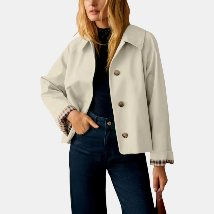 Blair | Cropped Checkered-Lining Trench Coat