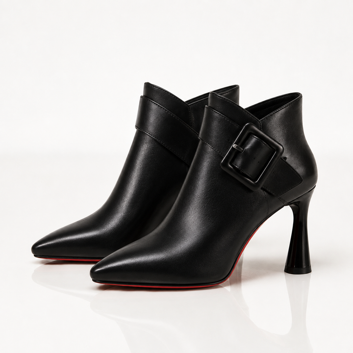 Raina | Leather Buckle Ankle Boots