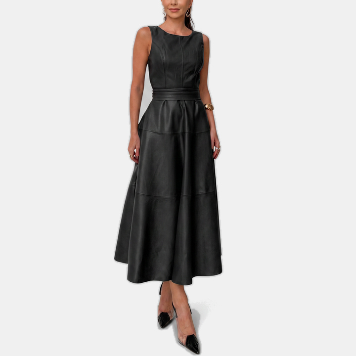 Lauren | Women's Belted Faux Leather Dress