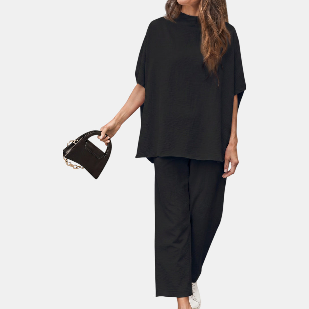 Women's Mock Neck Lounge Set Wide Leg Cropped Pants