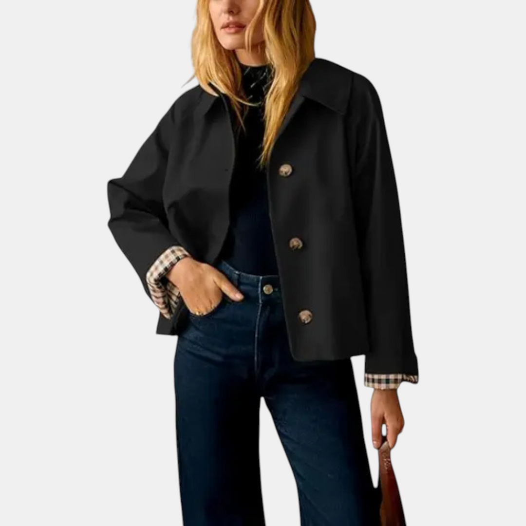 Blair | Cropped Checkered-Lining Trench Coat
