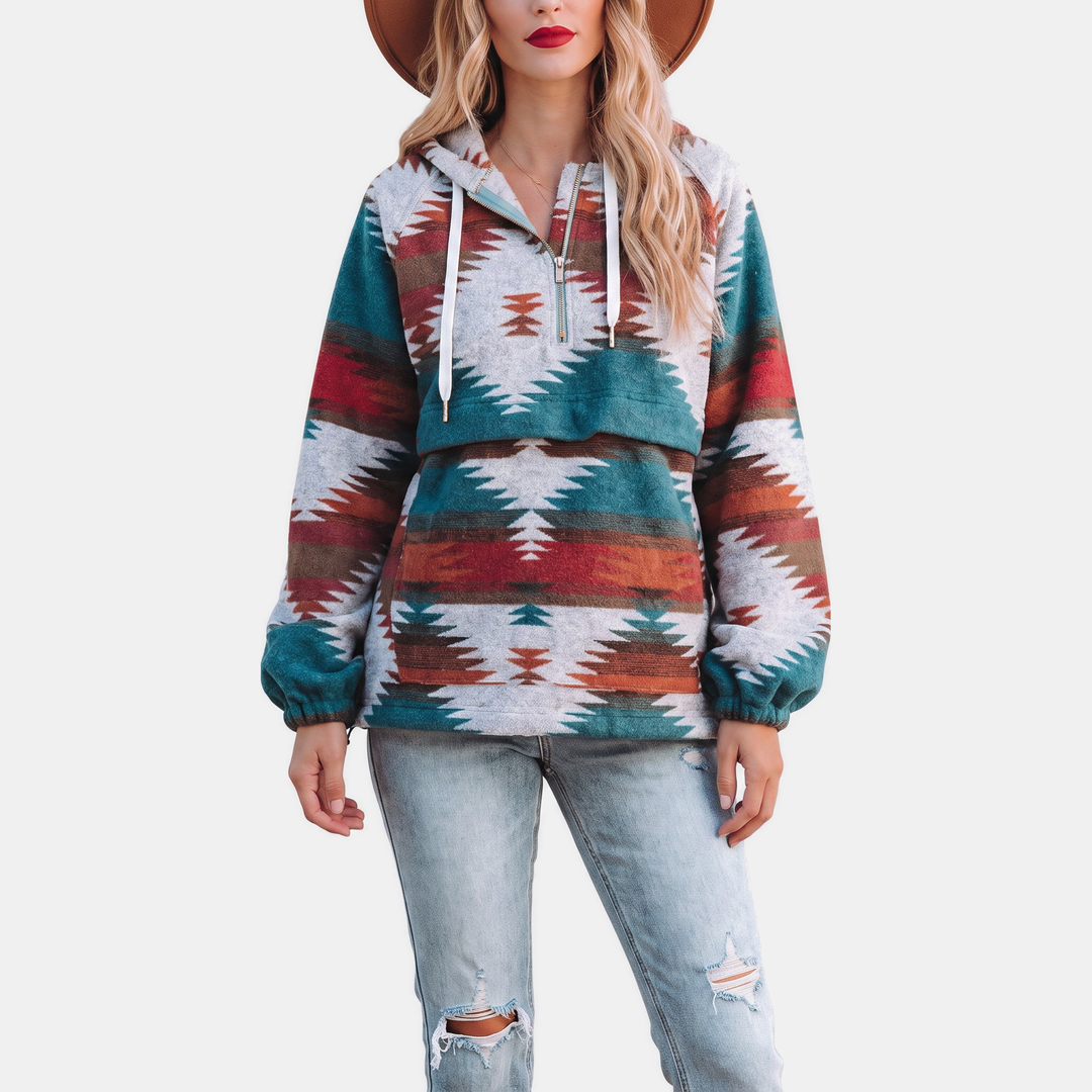 Allison | Oversized Geometric Quarter-Zip Hoodie